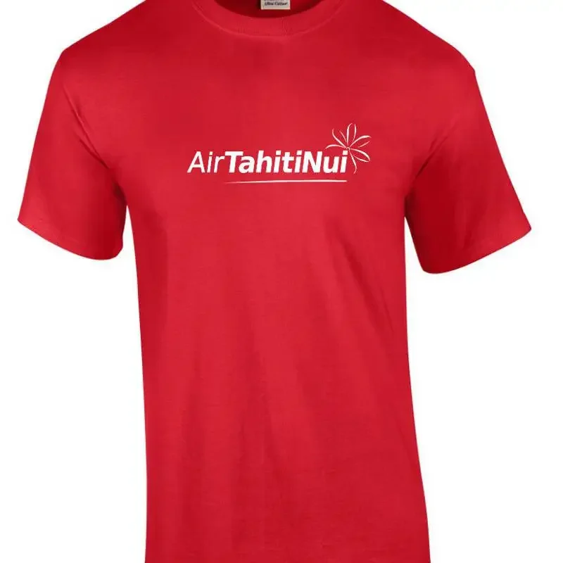 Air Tahiti Nui White Logo Polynesian Airline Aviation Red T Shirt S 5XL