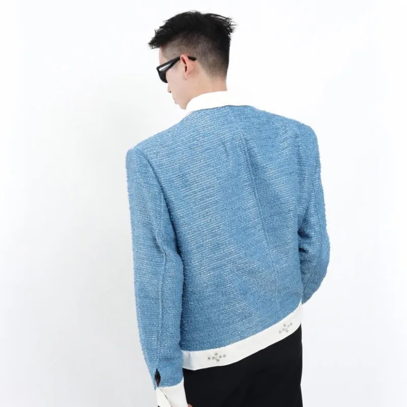 WVGA Spring Autumn New Man Tide Contrast Color Trendy Turn-Down Collar Jacket Niche Chic Casual Padded Shoulder Coats Ins W13797