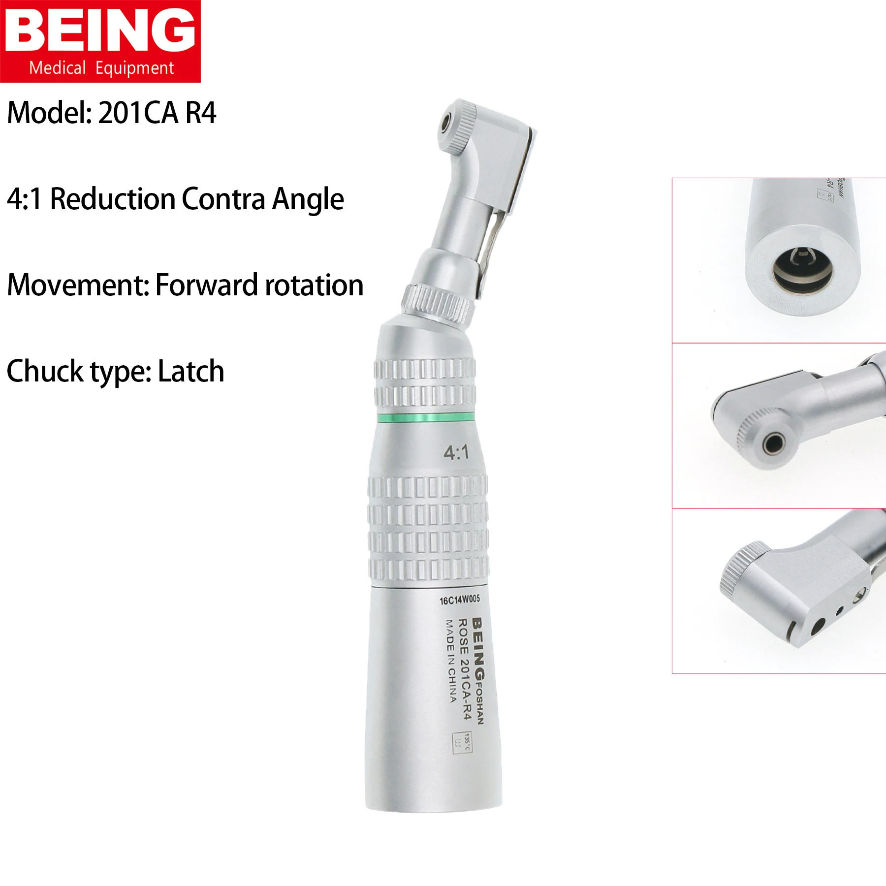 

BEING Dental Reduction Latch Latch Bur Low Speed Contra Angle Handpiece 4:1 201CA-R4