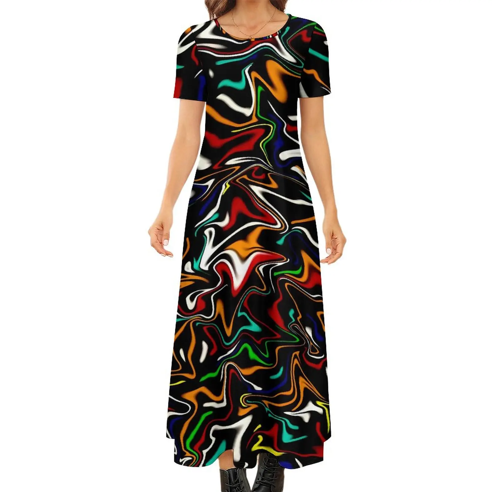 Neon Paint Dress Liquid Print Funny Bohemia Long Dresses Women Cute Maxi Dress Gift Idea