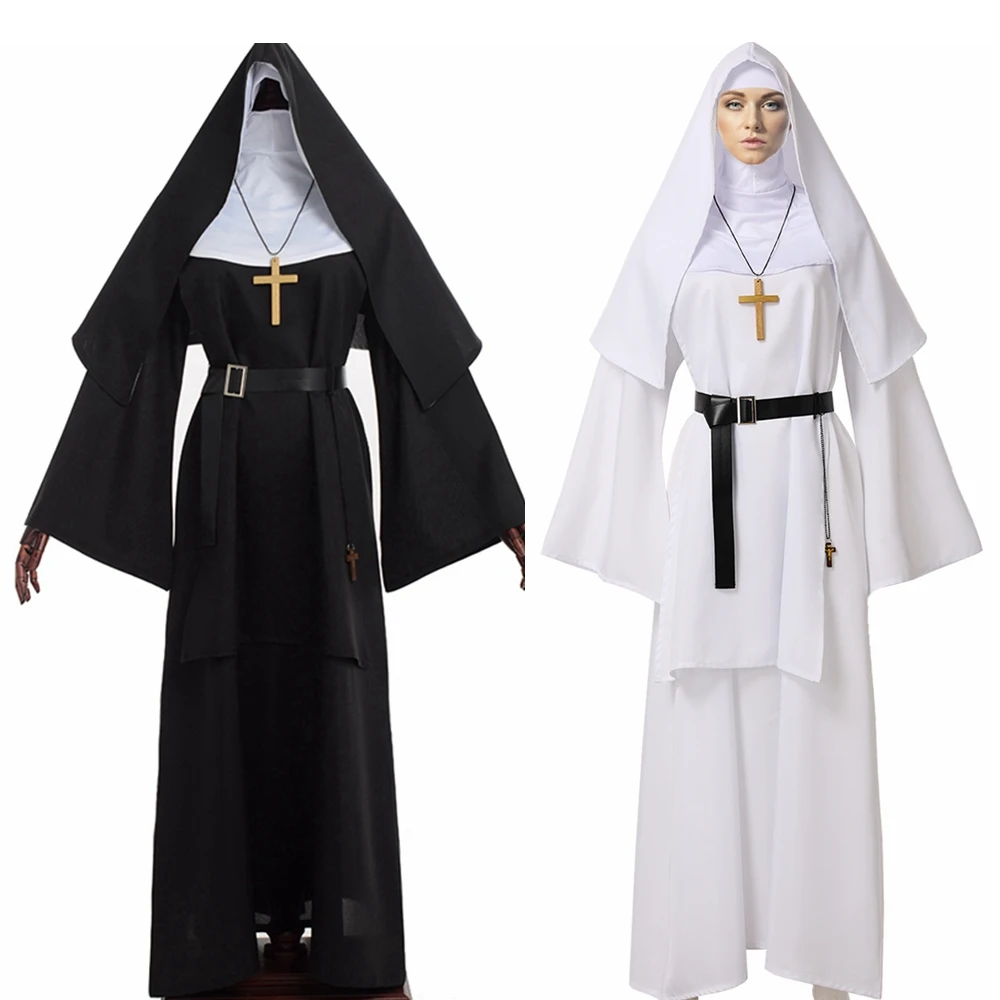 Freira Halloween Costume para Mulheres, Cosplay Assustador, Vestidos Mary Priest