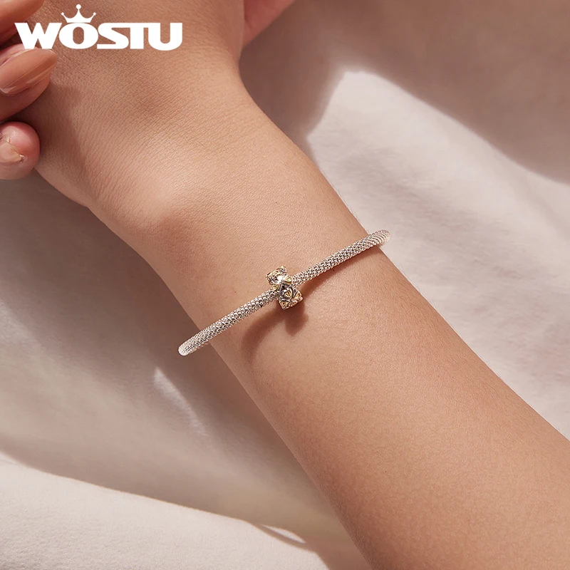 WOSTU 14K Gold Plated Tree Of Tree Horse Charm Clover Silicone Spacer Beads Heart Cat Balloon Pendant Fit  DIY Bracelet Necklace