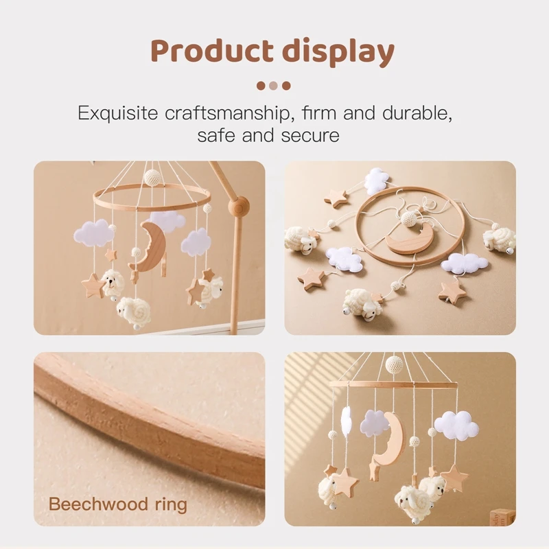 Baby Wooden 0-12 Months Bed Bell Cute Sheep Mobile Hanging Rattles Toy Hanger Crib Mobile Bed Bell Wood Holder Arm Bracket