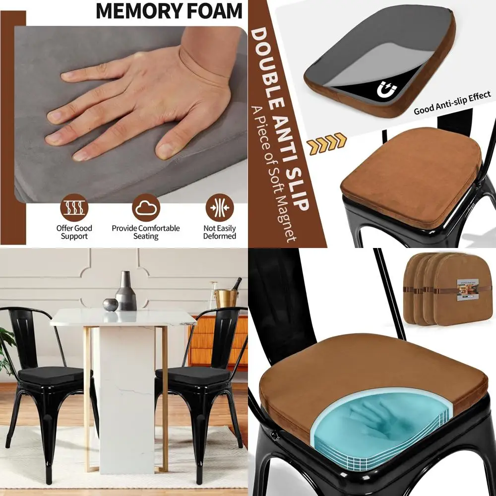 

Набор из 4-х бархатных подушек из пены с эффектом памяти, 14 дюймов, для складных металлических стульев для кафе (U-образные, коричневые)