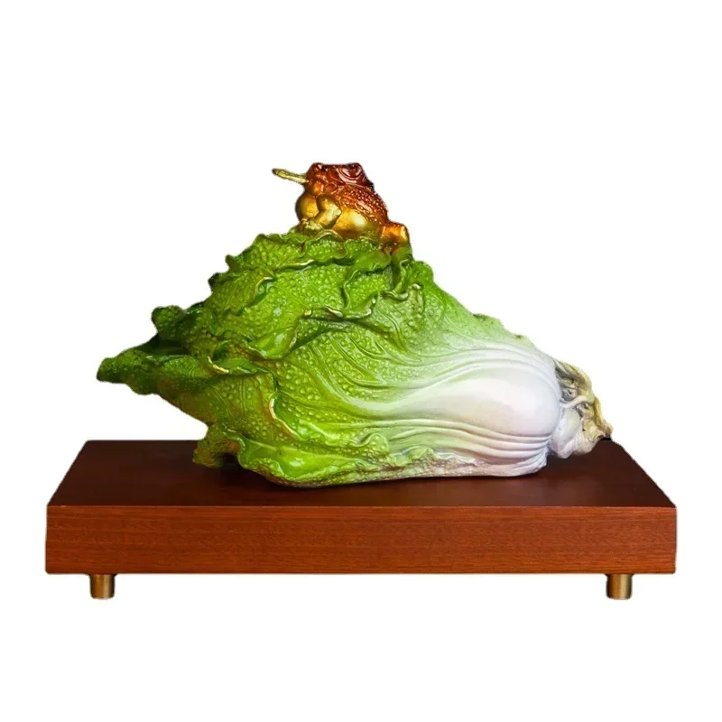 Pure Copper Gold Toad Enrichment Ruyi Chinese Cabbage Lucky Decoration Living Room TV Cabinet Home Ornament Coppe