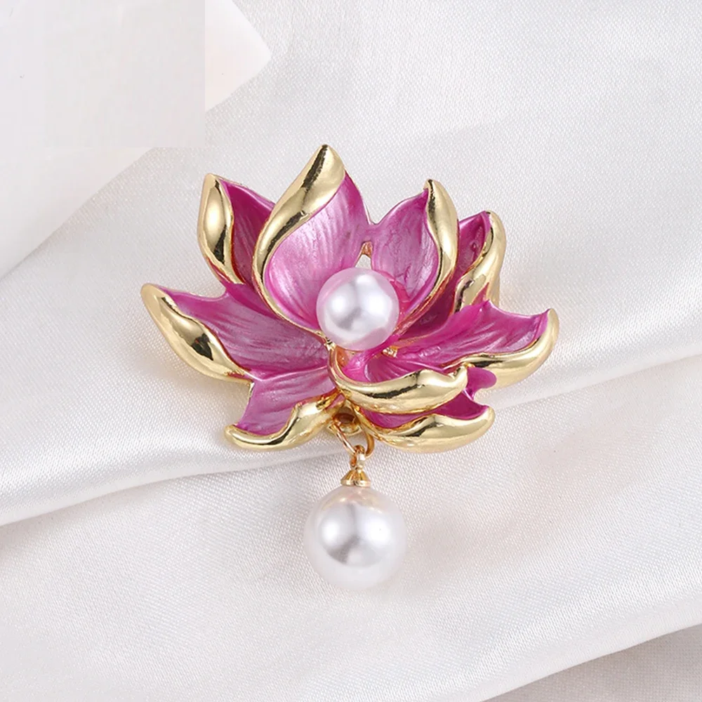 Exquisite Lotus Brooches for Ladies Cheongsam Accessories Chinese Style Pink Lotus Lapel Pins