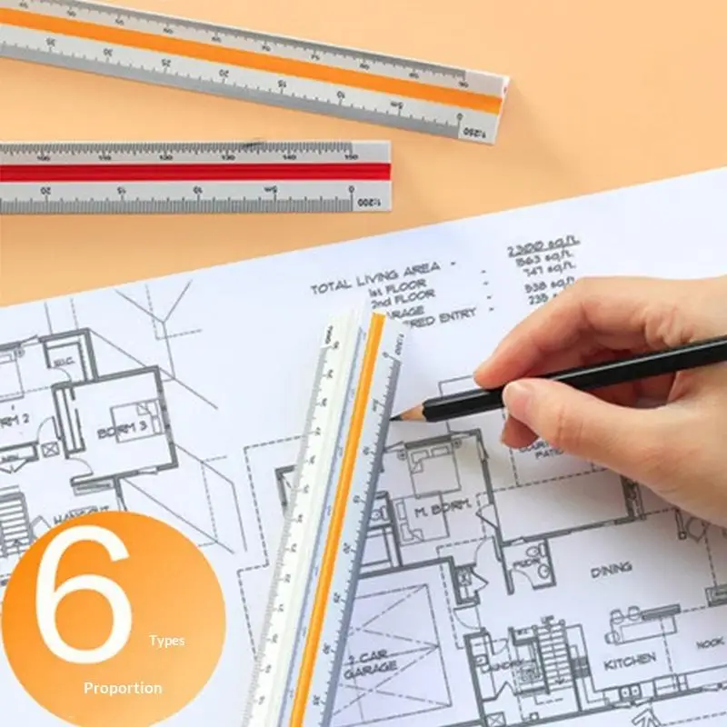 30cm Triangular Scale Ruler 1:20-1:500 Metal Plastic Straight Ruler Metric Architect Engineer Drafting Measure Tool