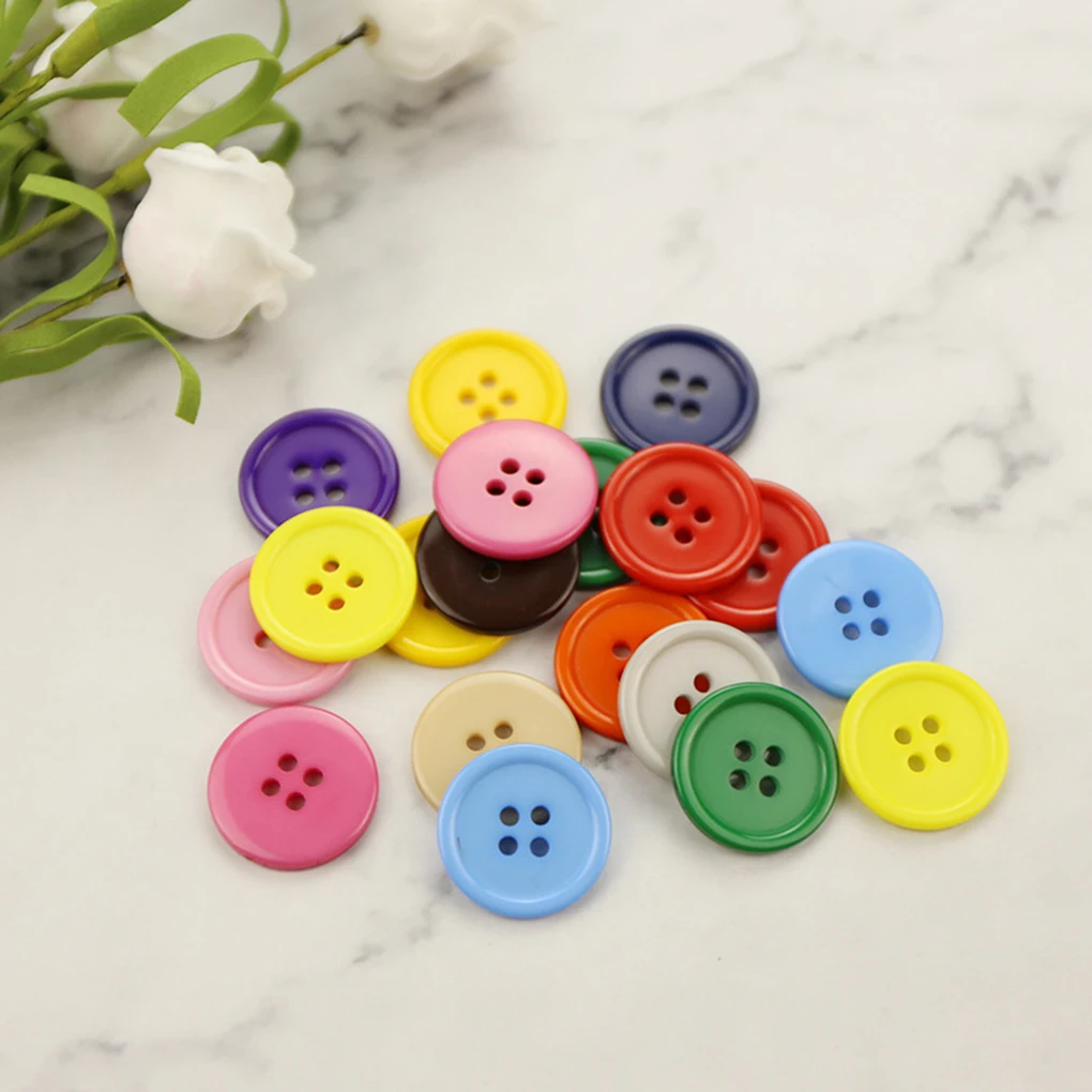 100-Piece Colorful Sewing Buttons Plastic Mixed Color DIY Round 4-Holes Sewing Scrapbooking Buttons