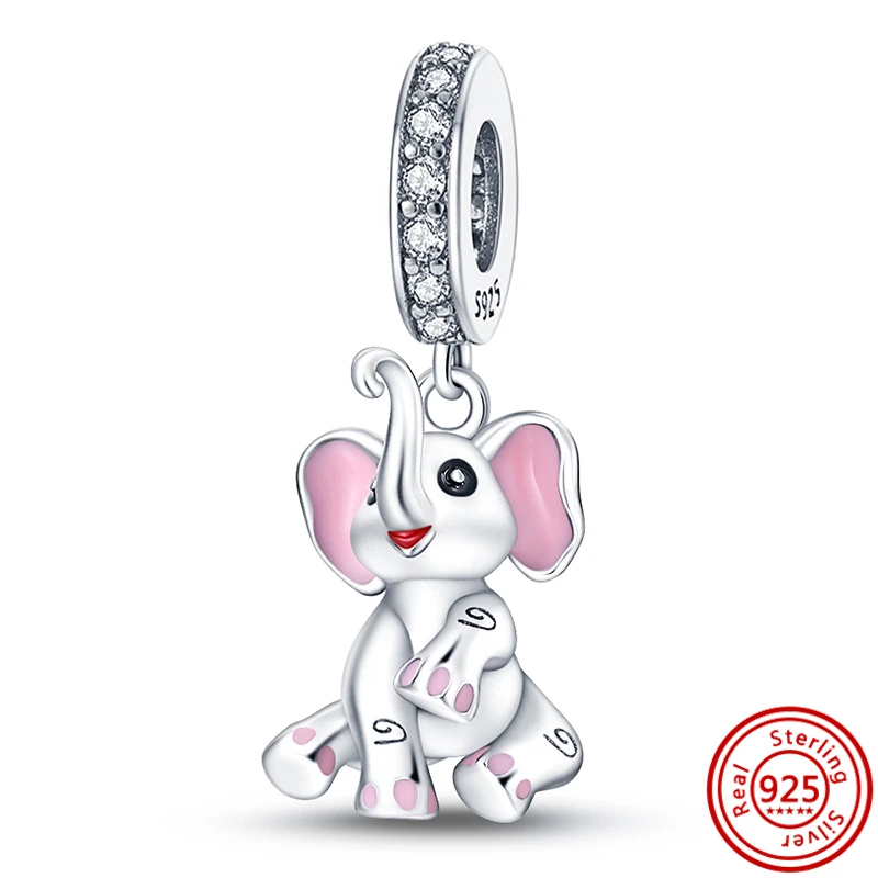 Colgante de Plata de Ley 925 con forma de elefante, abalorio exquisito compatible con Pandora Original, pulsera 925, accesorios de joyería fina para manualidades