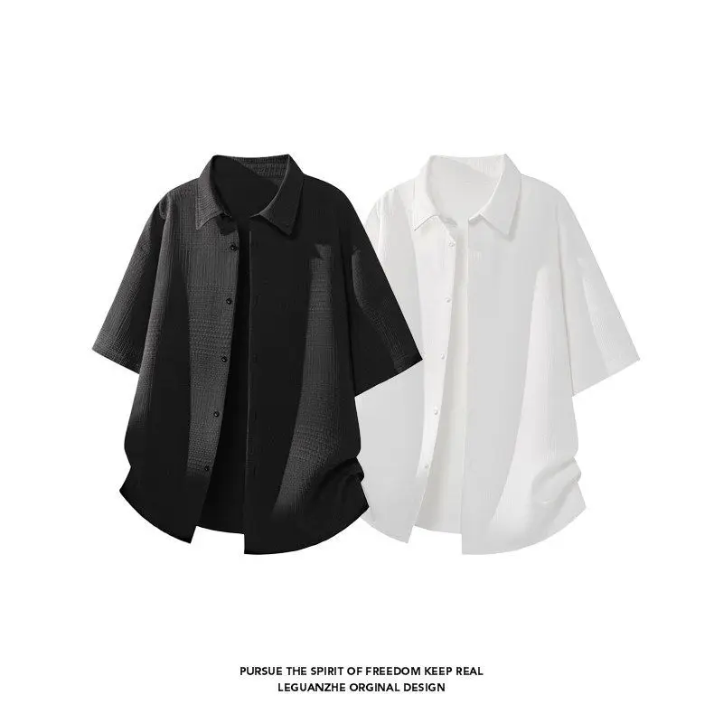 Mr. WH Neutral Casual Short Sleeve Shirt Men Women Universal Turn-down Collar Button Versatile Large Size Minimalist Design