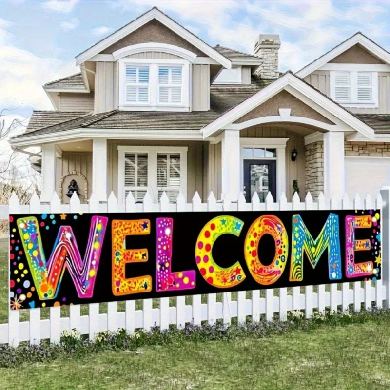 VIKAMA Colorful Welcome Hanging Banner with Mixed-Color Letters—Perfect for Decorating Garden Fences and Balconies