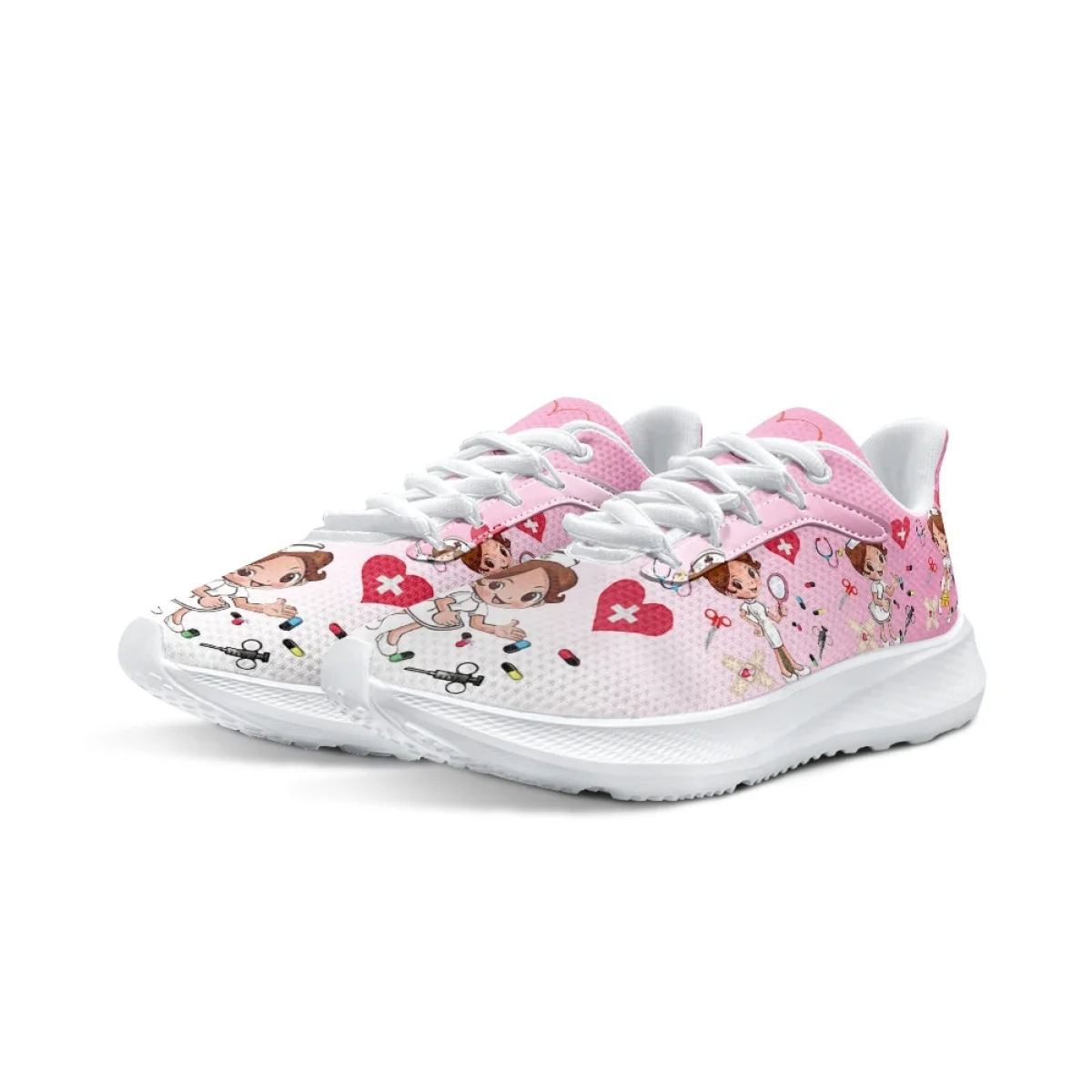 New Pink Nurse Medical Device Teeth Pattern Woman Men Spring Autumn Outdoor Work Sneakers Mesh Shock Absorbing Running Shoes DIY