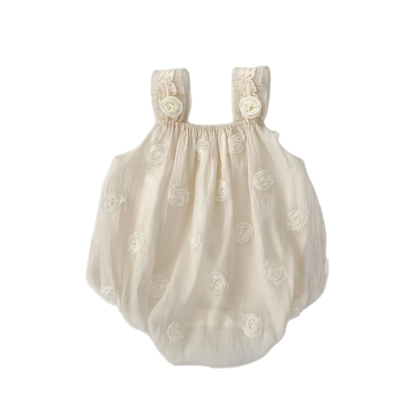 2025 nieuwe baby-zomerjumpsuit met hoogwaardige rozenbreteltas en scheetkleding voor babymeisjes, honderd dagen klimpak