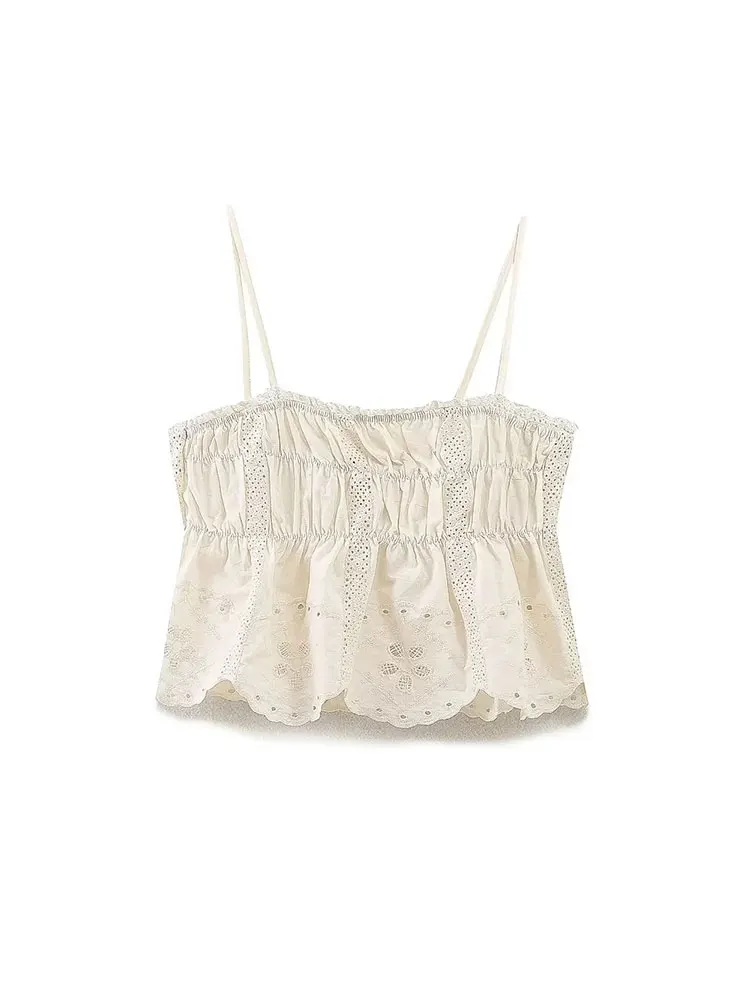 TRAF 2024 Summer Embroidery Up Shorts Sets For Women New Fashion Suspender Top Women\'s Suit 2 Piece Set Women Outfit