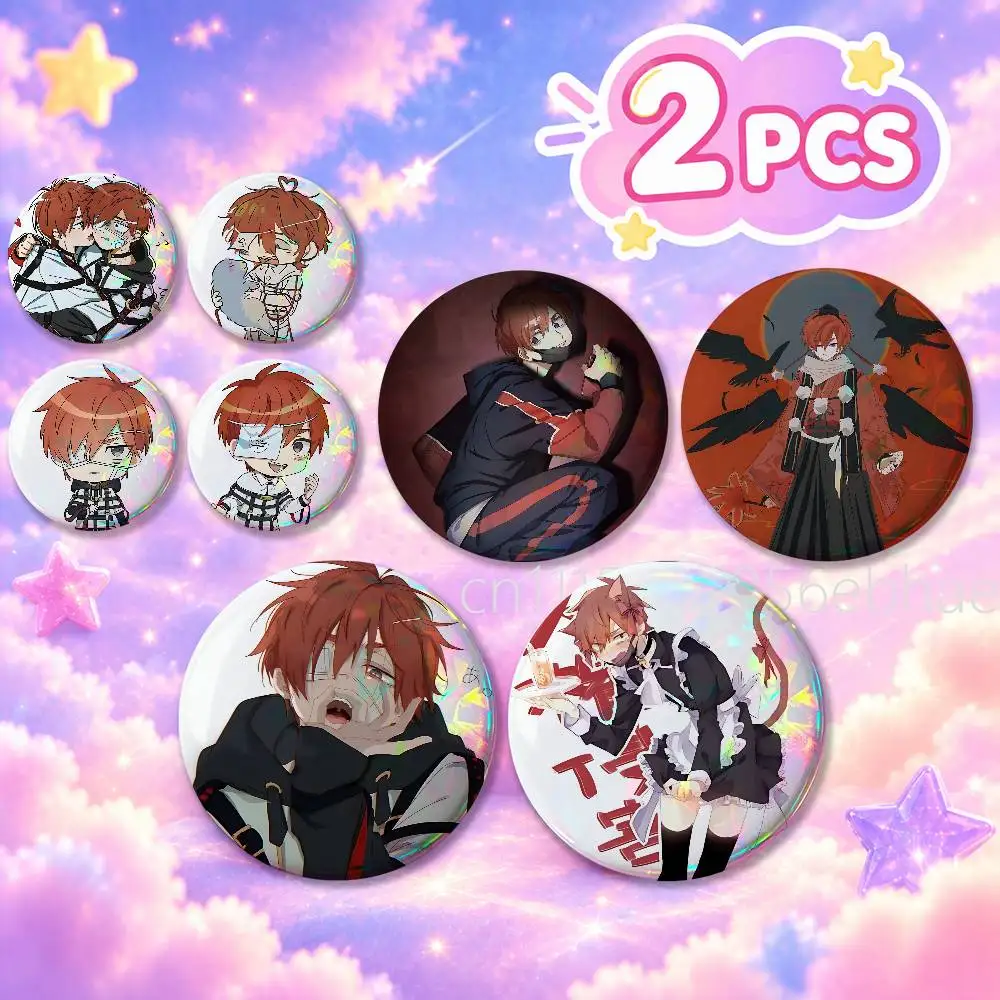 FOR Kajiyama Fuuta MILGRAM 2Pcs Set Round Badge Holographic Foil Button Pin Brooch Backpack Clothing Lapel Decor Fans Gift
