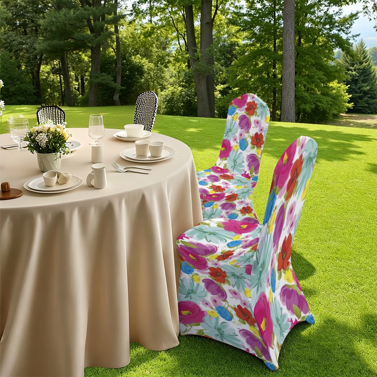 2D Floral Printed Full Coverage Chair Cover,Stretchable Universal Size for Hotel/Home/Outdoor Use,Anti - Slip