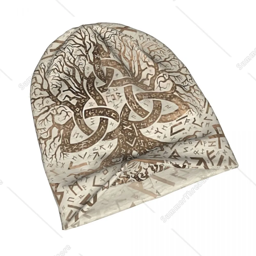 Tree Of Life With Triquetra And Futhark Pastel Gold Hats Viking Ragnar Thin Bonnet Special Caps Men Women's Earmuffs