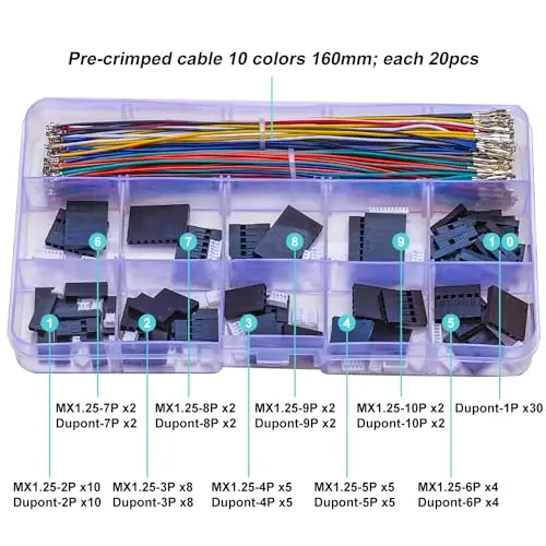 Connecteur MX1.25 à Dupont 2.54 Molex, Dupont 1.25mm et Dupont 2.54mm 1/2/3/4/5/6/7/8/9/10P (MX125-to-Dupont)