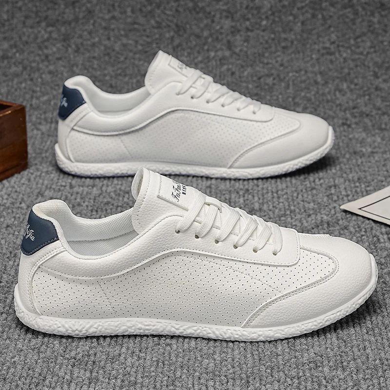 Leisure Running Summer Fashion Anti Slip Mountaineering PU Leather Sports Shoes Tennis Trend Hot Selling Men White Flat Shoes