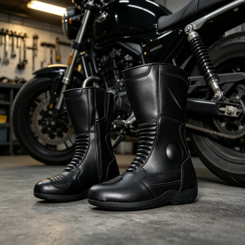 Classic Motocross Boots with Reinforced Heel Toe Motorcycle Boots Men Counter Waterproof Tall Motorcycle Touring Boot Botas Moto