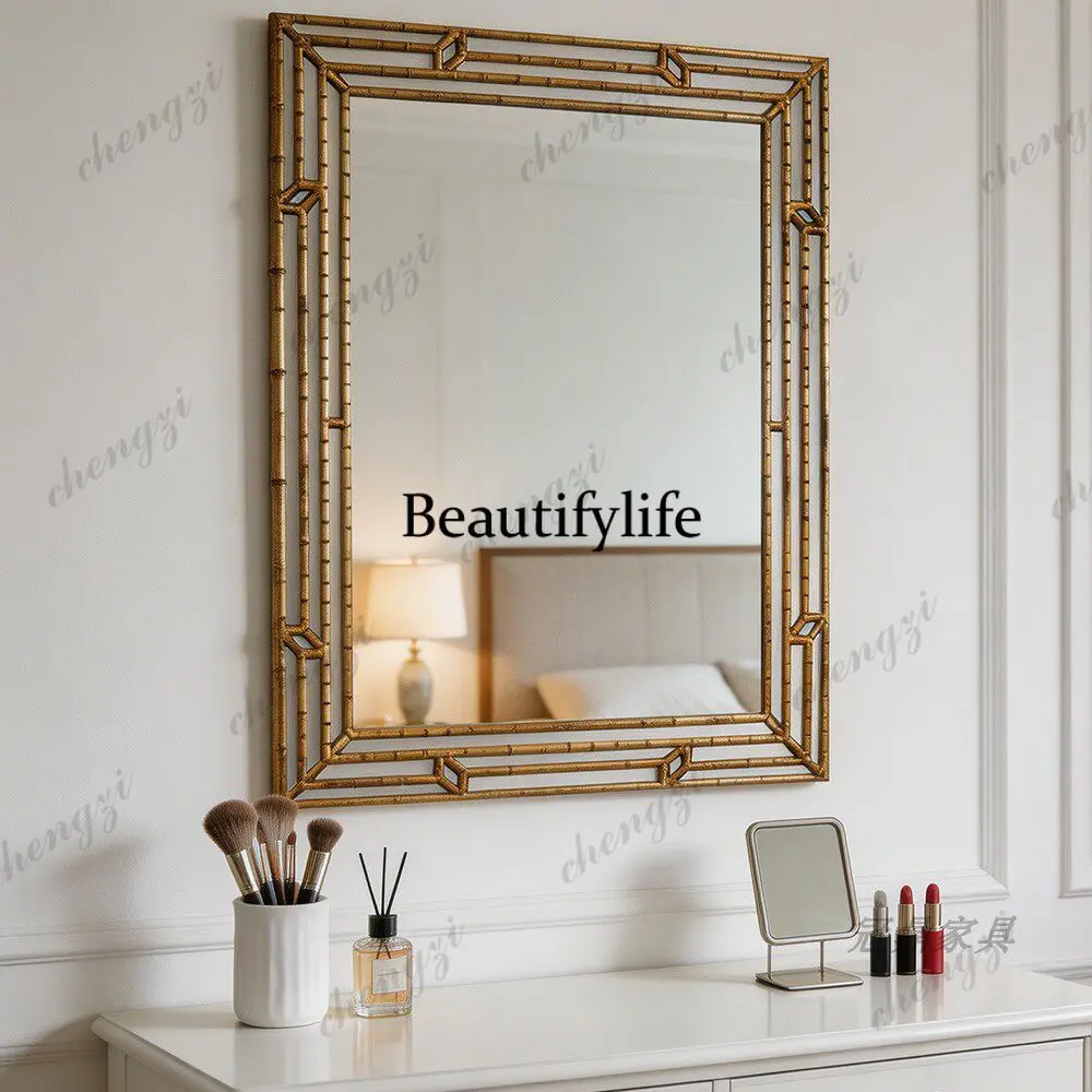 American style square bathroom wall hanging bathroom mirror antique wooden dresser makeup mirror