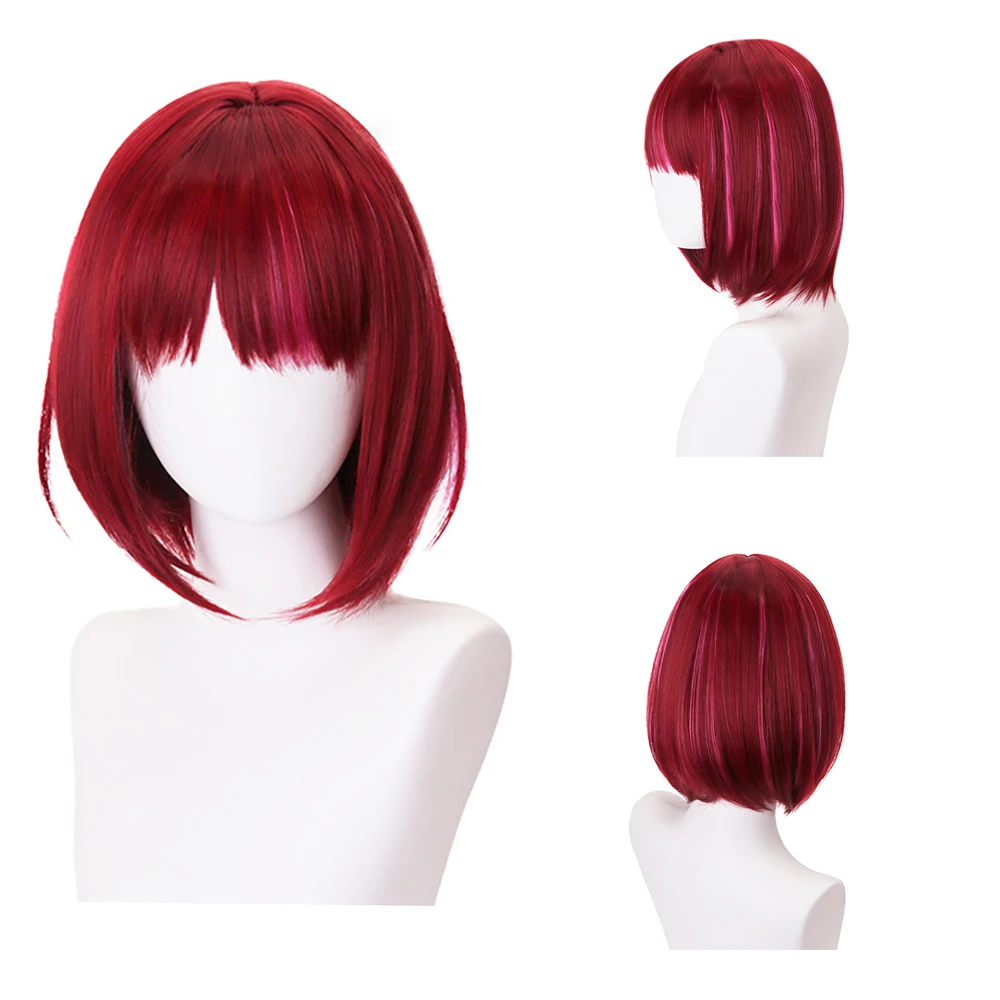 

High-Quality Anime Oshi NoKo Kana Arima‌‌ Cosplay Synthetic Hair 12-Inch Wine Red Highlight Straight Hair Halloween Carnival Wig