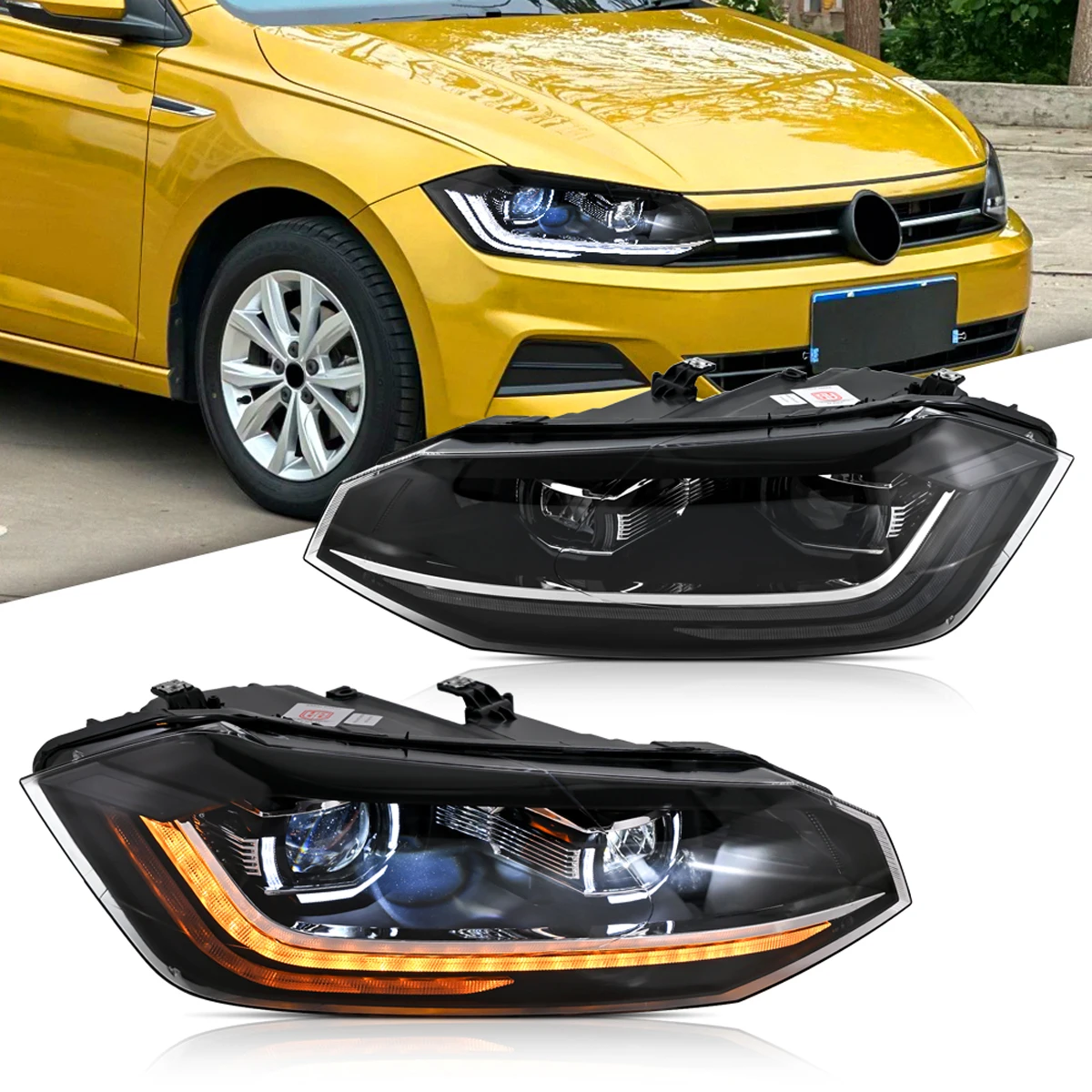 Projektorlinsen-LED-Scheinwerfer-Set, superhell, für VW Polo Halogen-Scheinwerfer 2019 2020 2021 2022