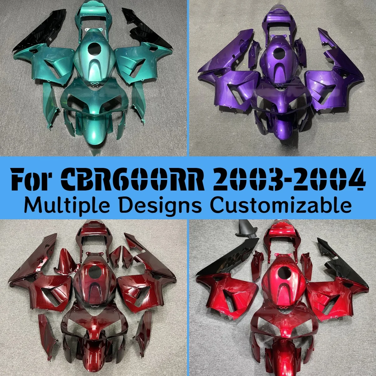 

Для HONDA CBR600RR 2003 2004, обтекатели CBR 600RR 03 04, красный комплект обтекателей для мотоцикла из углеродного волокна, инъекция АБС-пластика