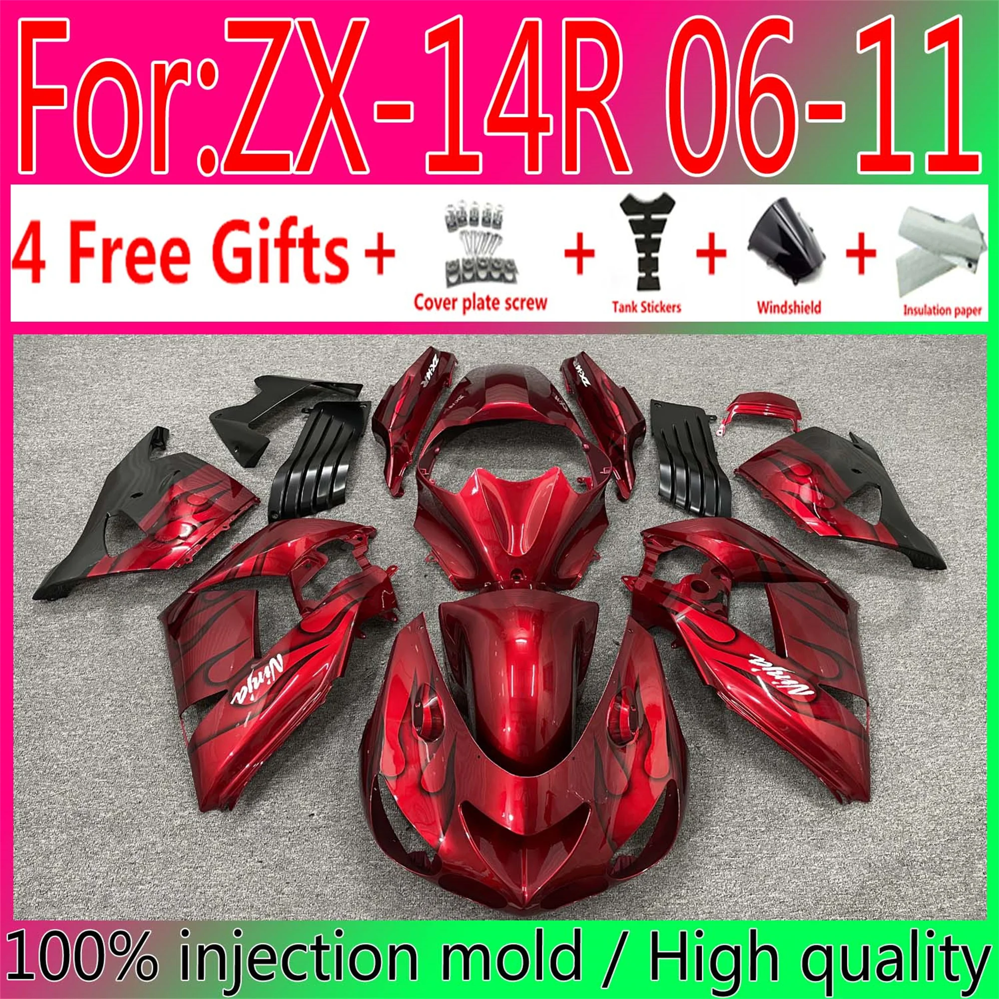 

Motorcycle ABS Bodywork Fairings For Kawasaki ZX14R 06 07 08 09 10 11 ZZ-R1400 ZX-14R 2006 2009 2011 Fairing