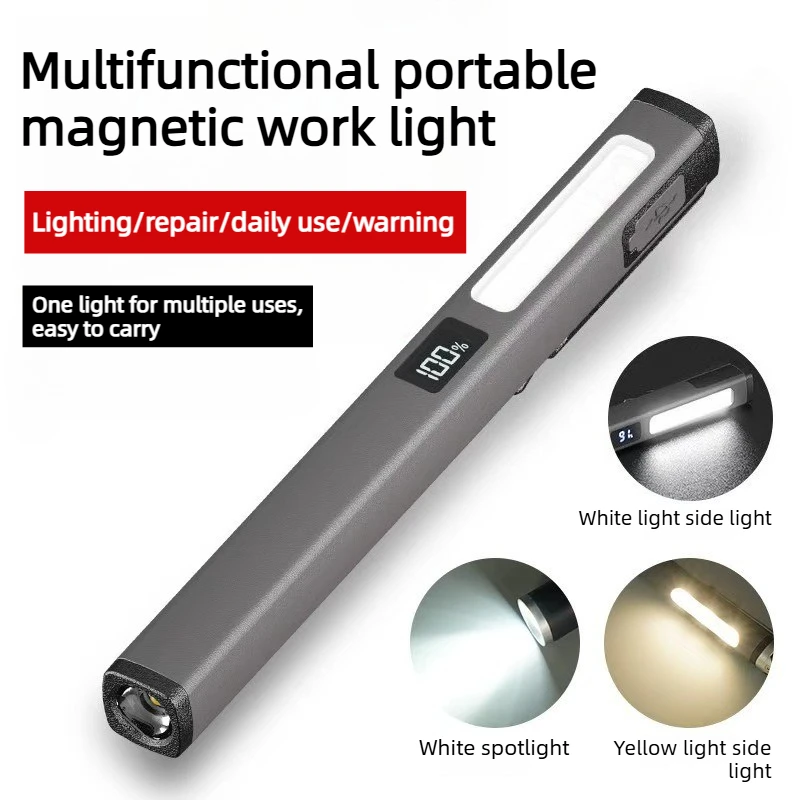 

1/2Pcs Mini Portable Pen-Style Work Light with Clip USB Rechargeable COB LED Flashlight for Camping Hiking and Auto Repair Use