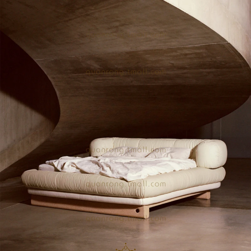 

Cream style puff bed, bread bed, cloud bed, Japanese style, quiet design, master bedroom fabric double bed