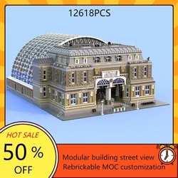 European-style Large Train Station Modular MOC Creative Model Building Blocks Architecture DIY Education Assembly Model Toy Gift