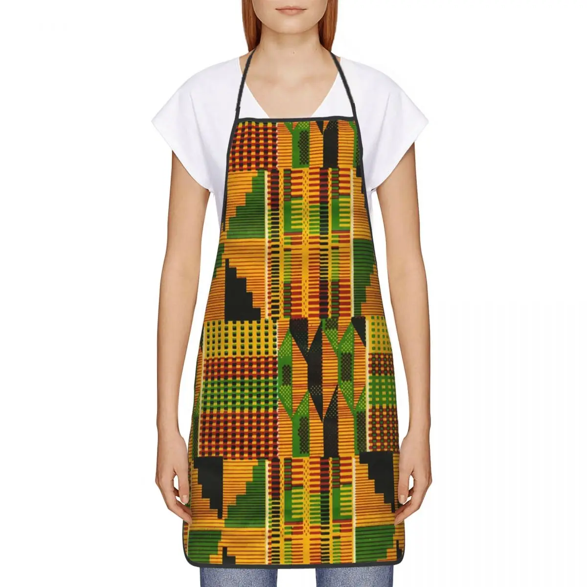 African Kente Cloth Design Apron Adult Women Men Chef Tablier Cuisine for Cooking Kitchen Traditional Africa Ethnic Pattern Bib