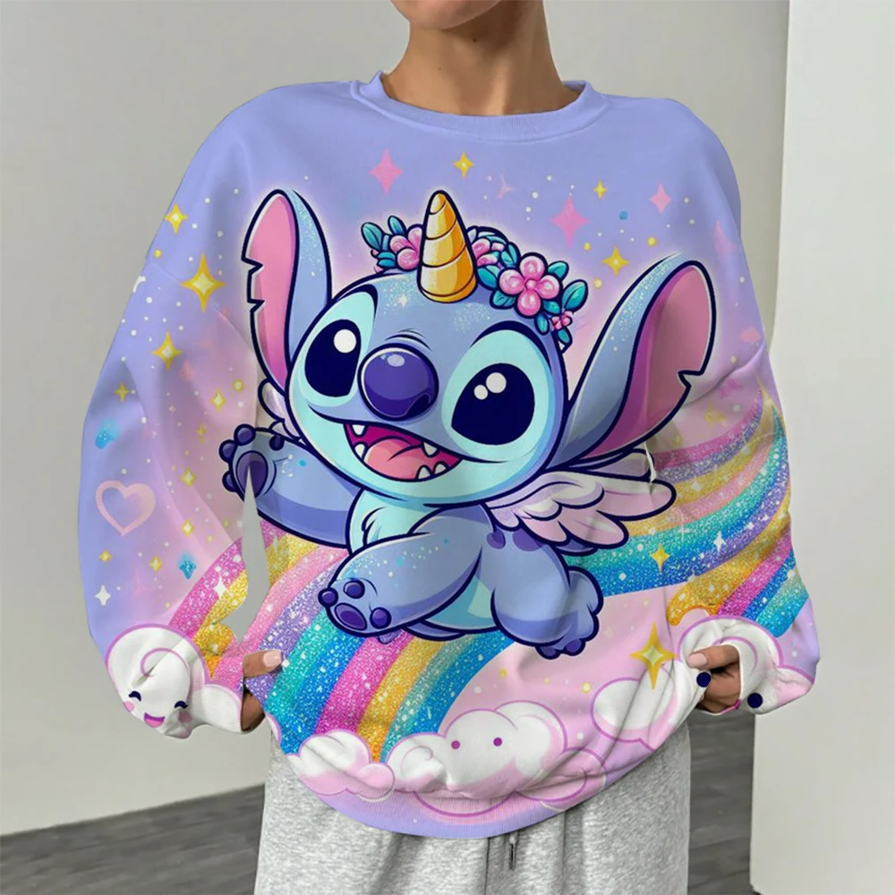 

Women's Disney Stitch print Long Sleeve Sweatshirt Vintage Korean Harajuku Y2k Aesthetic Oversize Graffiti Print Pullover 2000s