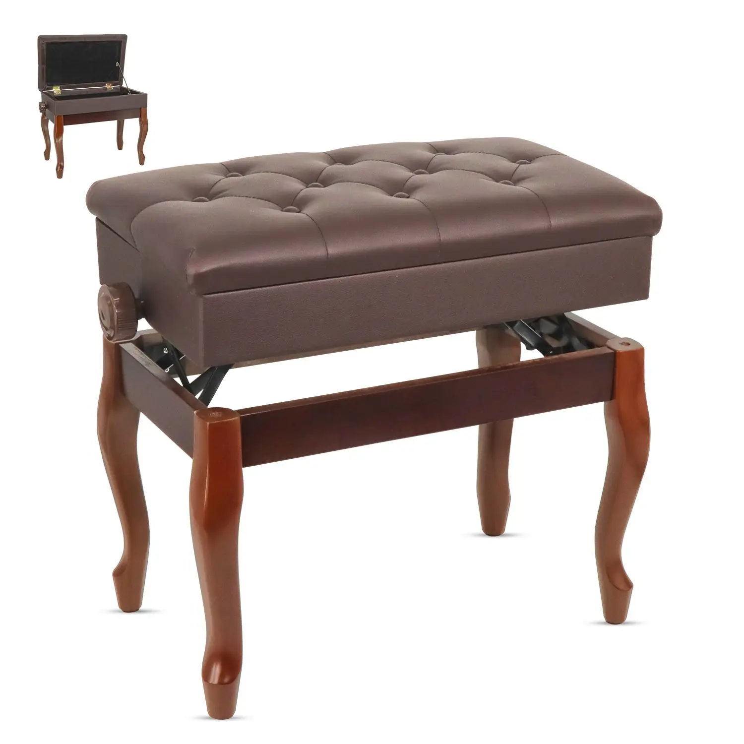Banco de piano Taburete de madera ajustable en altura Asiento de teclado resistente con almacenamiento - PNB WD HD BR
