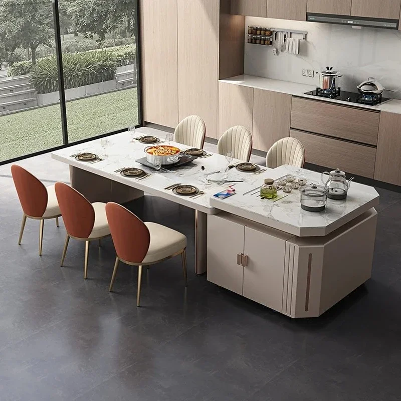 QQRock Slab Island Dining Table Integrated Light Luxury Modern Simple Household Multi-functional Rectangular Dining Table