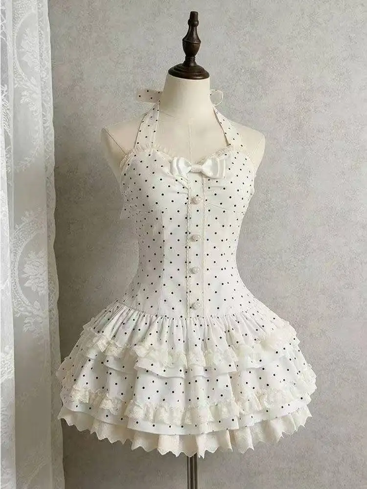 Japanischer Gothic-Stil, gestreifte Schleife, Lolita-Kleid, Damen, Spitze, schlanke Bandage, Hemdkleider, Y2k-Ästhetik, Party, Minikleider, Design