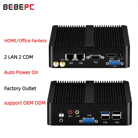 Intel Celeron J6412 N2930 J1900 Mini PC with 2xGigabit LAN 1xUSB3.0 3xUSB2.0 2xRS232 Fanless Industrial Computer Win10 Ready