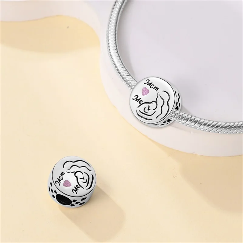 925 Silver Mother\'s Day Baby Shoe Bottle Clothing Pendants Pink Heart-shaped Charms Beads Fit Pandach Bracelets DIY Jewelry Gift