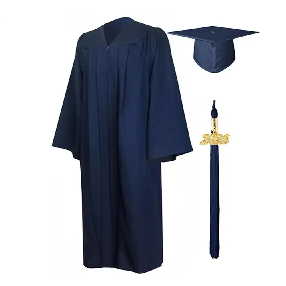 Conjunto de boné de vestido de formatura unissex com pingente de borla de 2026 anos para ensino médio, ensino médio, universitário, uniforme de formatura