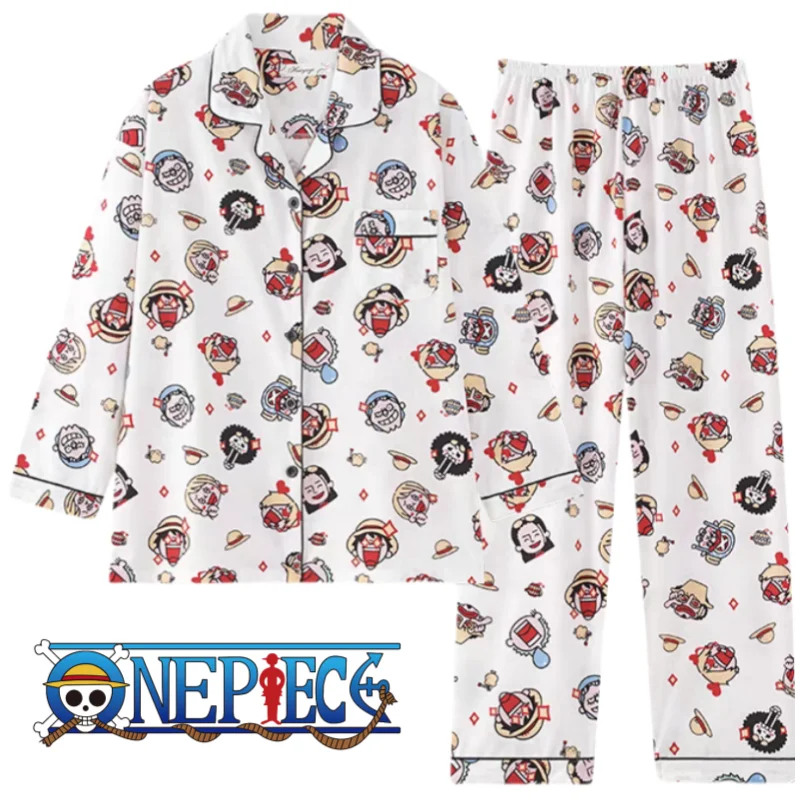 

New One Piece Anime Peripherals Cartoon Cotton Long Sleeve Pajamas Creative Personality Girls Trousers Loungewear Set Wholesale