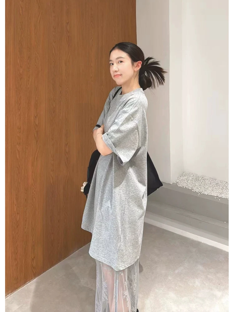 

Casual Loose Lace f Skirt Set with Embroidered T-irt Elastic Waist Summer Faion Women's Pure Color Sweat Absorption