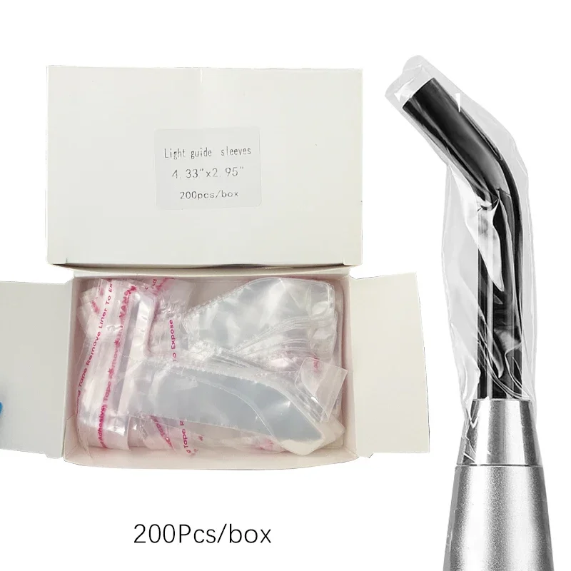 200pcs/box Disposable Dental Curing Light Guide Sleeves Transparent Plastic Protective Covers for LED Light Tips Dental Material