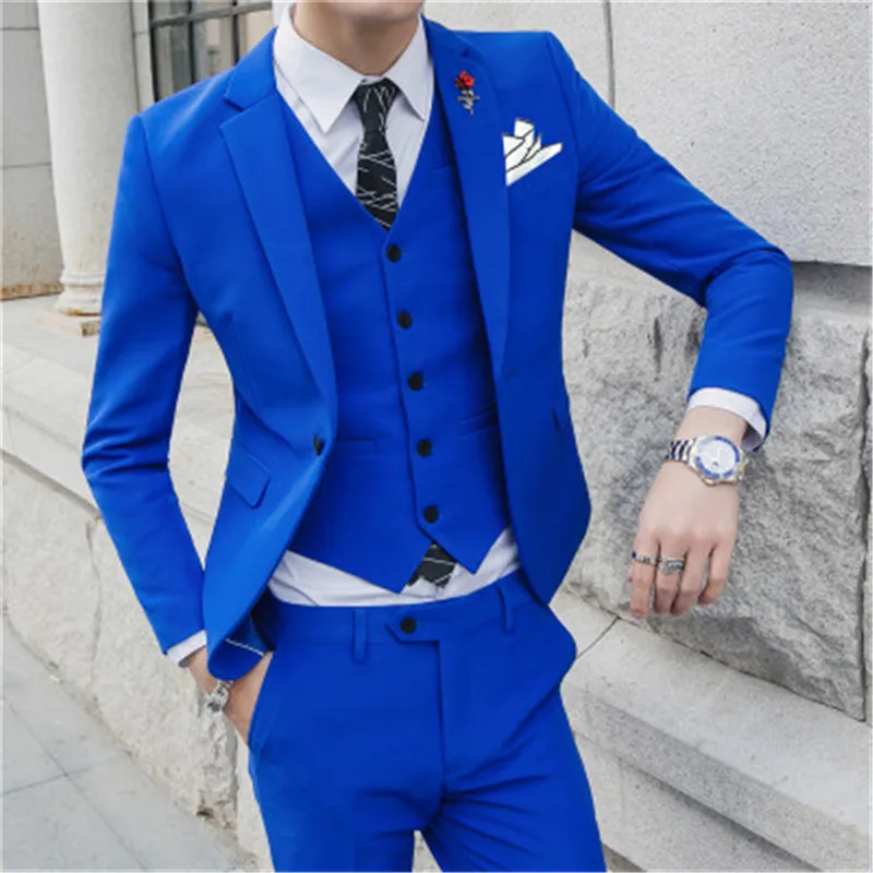 3 Pieces (Jacket+Vest+Pant) Men Prom Suits With Pants Complete Tuxedo Korea Slim Fit Mens Wedding Dress Suit Set Party Costume