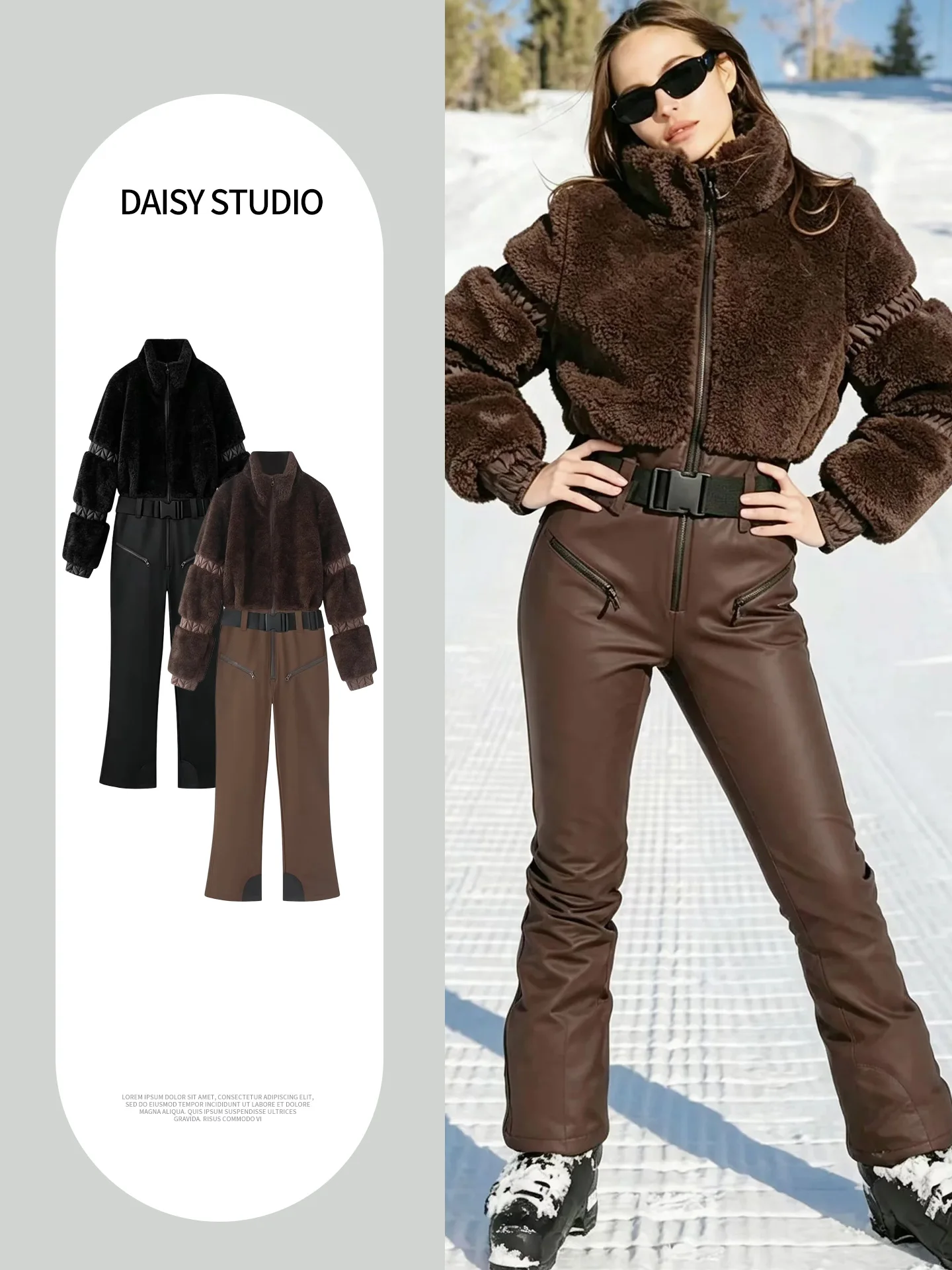 Women's Autumn New Thickened Long Sleeve Onesie Zipper Style Belted High Waist Long Pants Polyester Fiber Commute Style