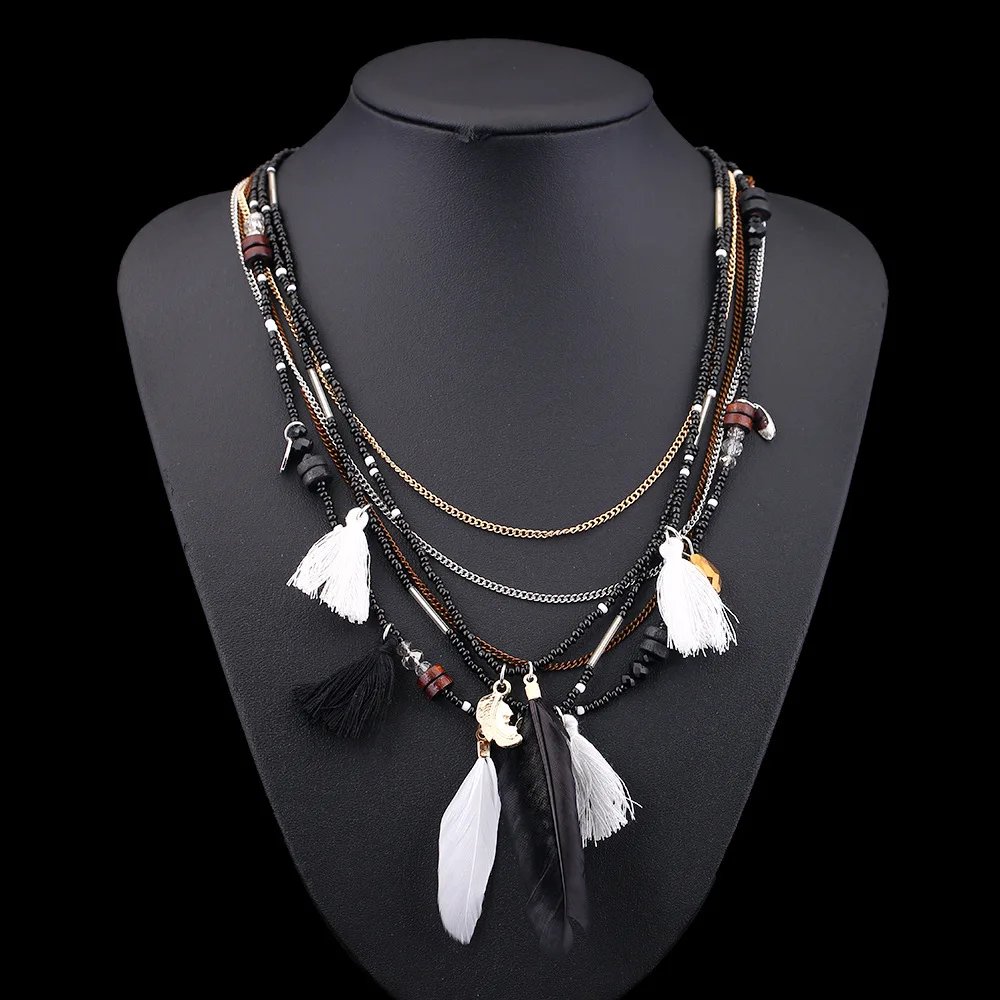 Hot Women Fashion Cute Retro Fashion Retro Jewelry Wild bead feathers Party Gift Jewelrty N1085