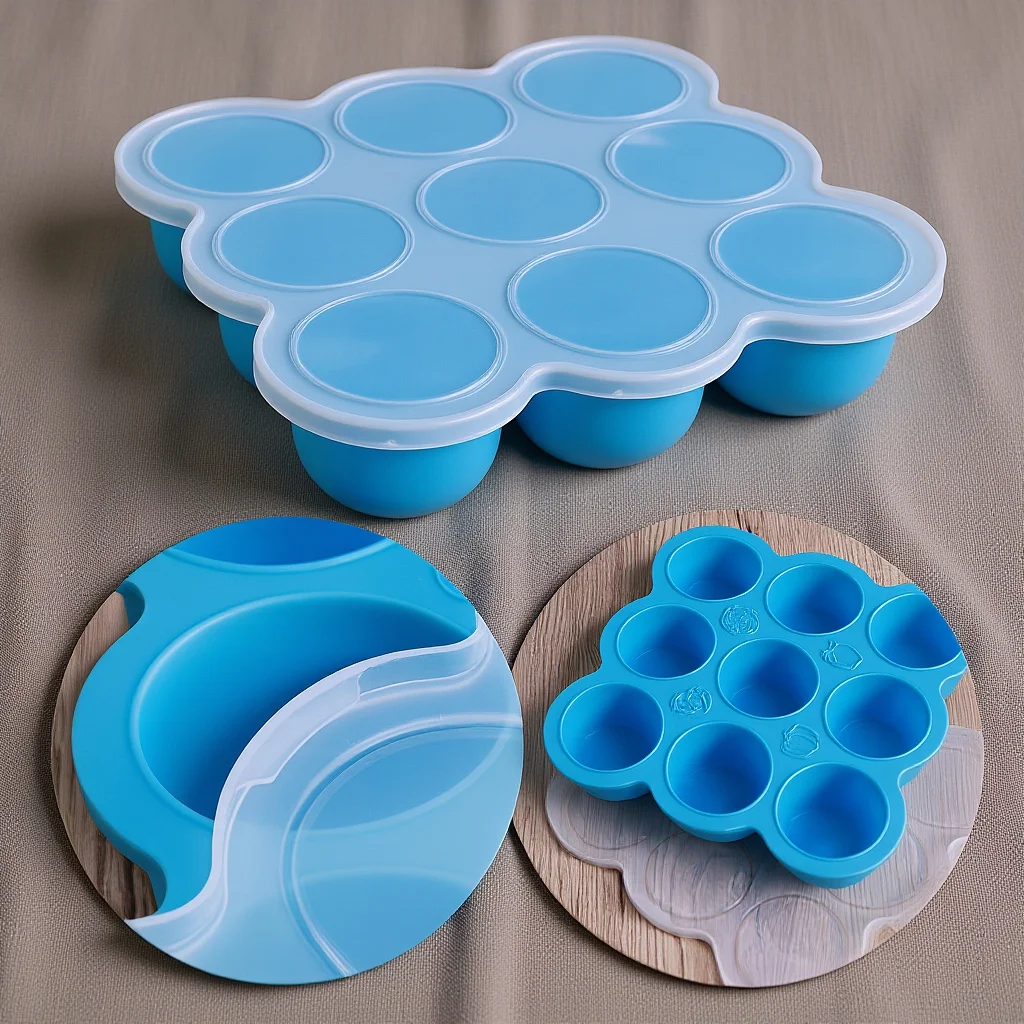 

9 Lattice Baby Food Container Silicone Freezer Tray Airtight Leakproof Storage Box Portable Infant Food Crisper Sky Blue