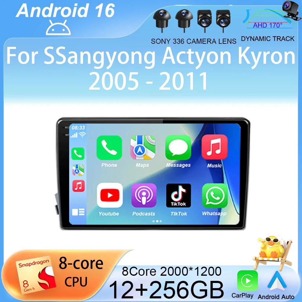 

Автомагнитола Android 16 с Carplay и Auto, 4G+WIFI для Ssangyong Actyon Kyron 2005-2011, мультимедийный видеоплеер, навигация GPS, стерео DSP