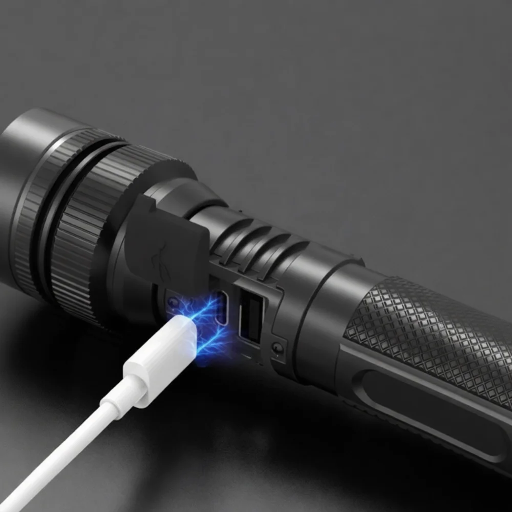 Portable Powerful Led Flashlight Rechargeable Hand Torch Digital Display Long Range Beam For Camping Patrol Outdoor Tool