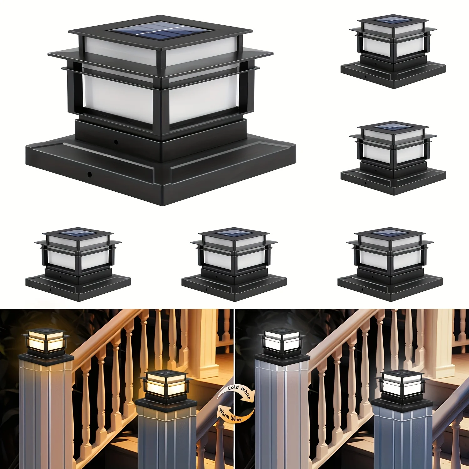 6er-Pack Solar-Säulenleuchten, Helle LED-Solar-Säulenlichter für Außenzäune, Terrassen und Treppendekorationen in Gärten, Veranden und auf Treppen